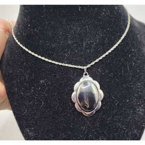 Hematite Oval Pendant Necklace 18in